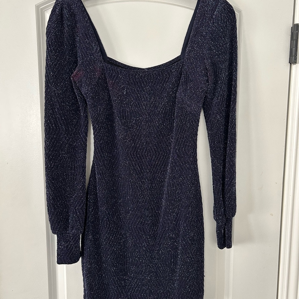 Speechless Shimmering Midnight Blue Long Sleeve Dress